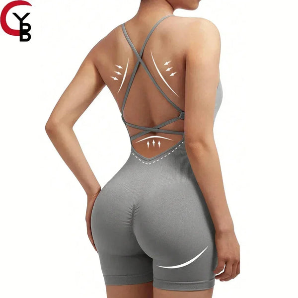 Yoga Criss Cross Backless Sports Romper